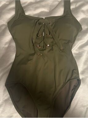 Michael Kors Olive Green Lace-Up One-Piece Swimsuit